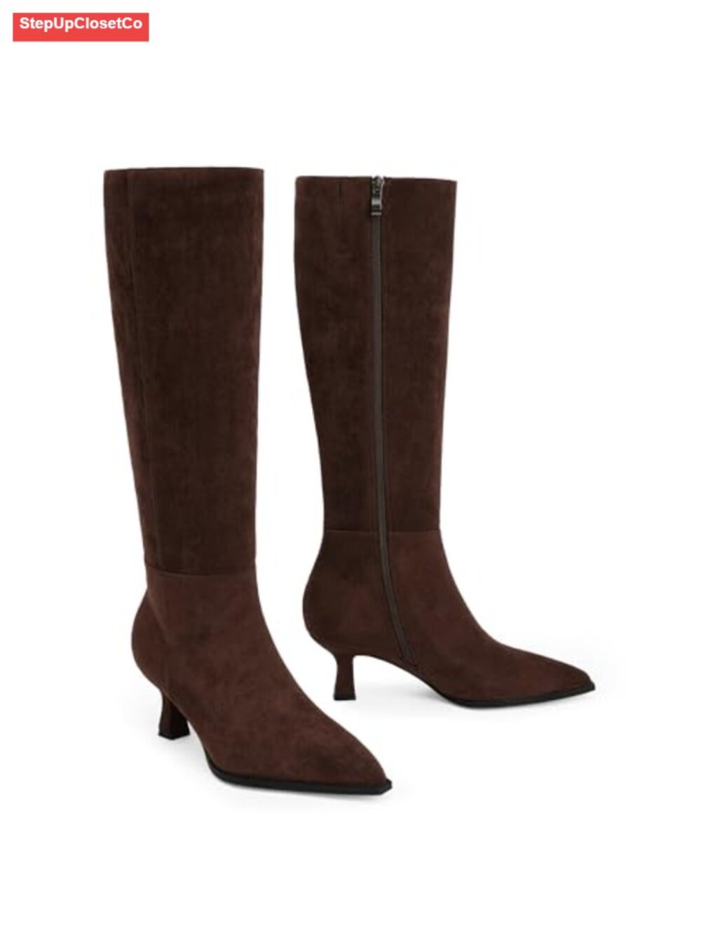 Kitten Heel Knee High Boots Pointed Toe Faux Suede Women's - Picture 3 of 6